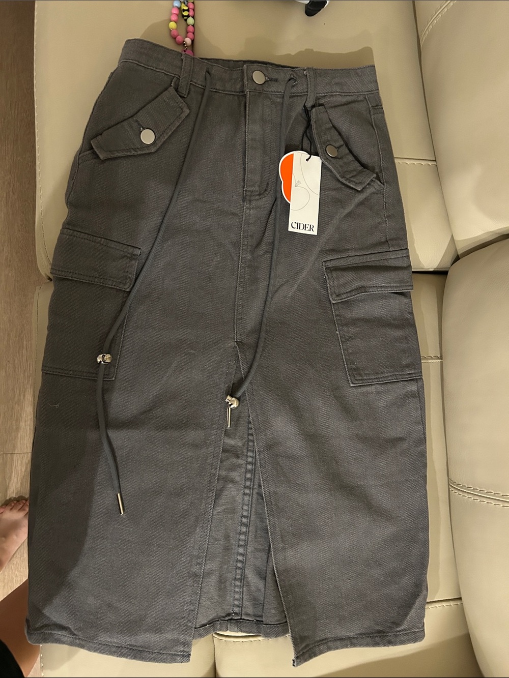 Cider women Charcoal Gray Cargo Drawstring Skirt-Pant